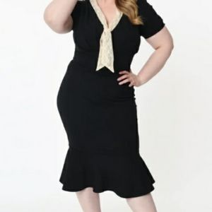New 1940s style dress black with ivory collar 5x 26 womens